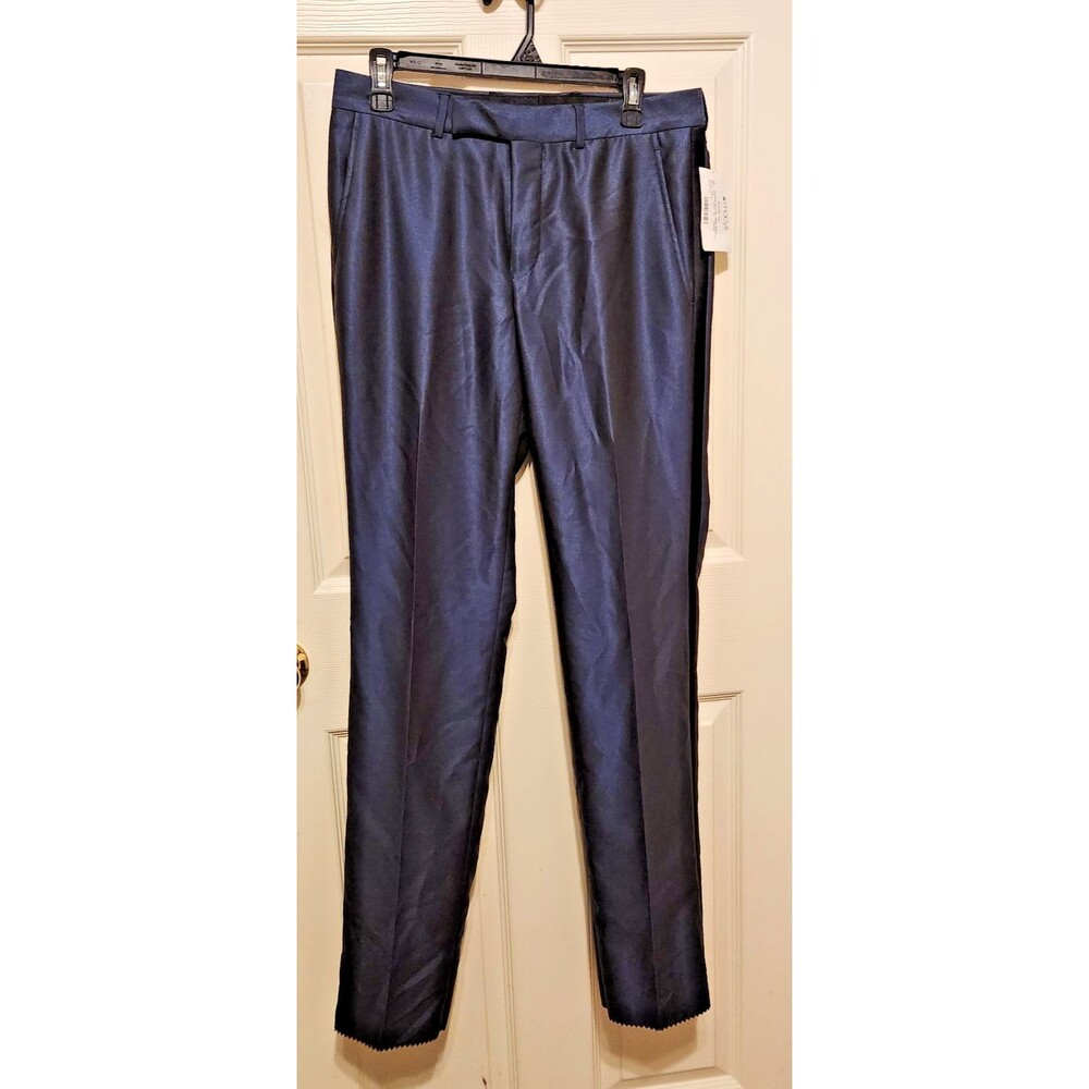 Kenneth Cole Reaction Men's Blue Tuxedo Pants 31W Satin Stripe Unhemmed NWT